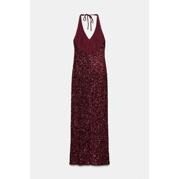 ZARA SEQUIN V-NECK DRESS - Picture 8 of 9
